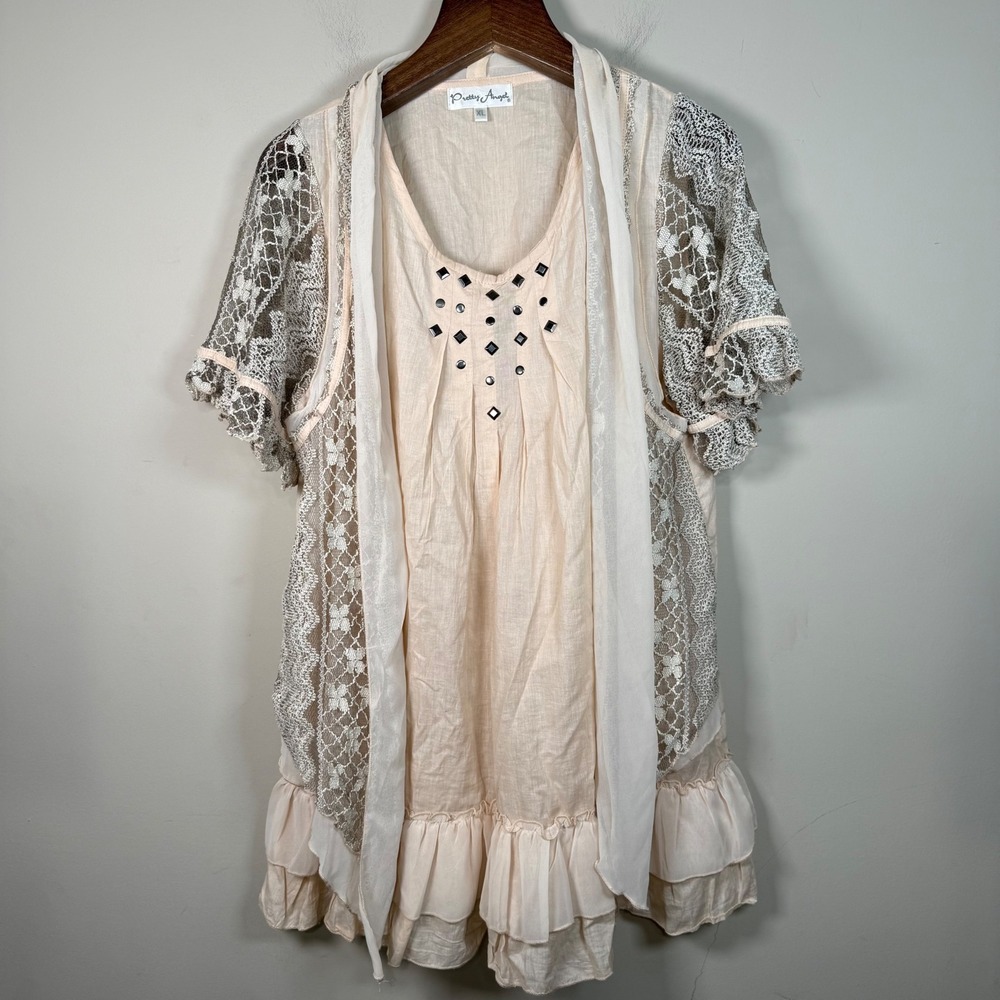 Pretty Angel Layered Boho Chic Beige Lace Tunic Whimsical Fairycore Romantic